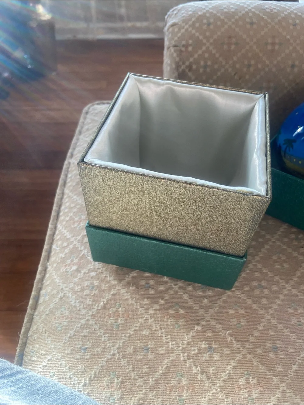Pier 1 Blue Hand-Painted Palm Tree Glass Ornament in A Padded Box